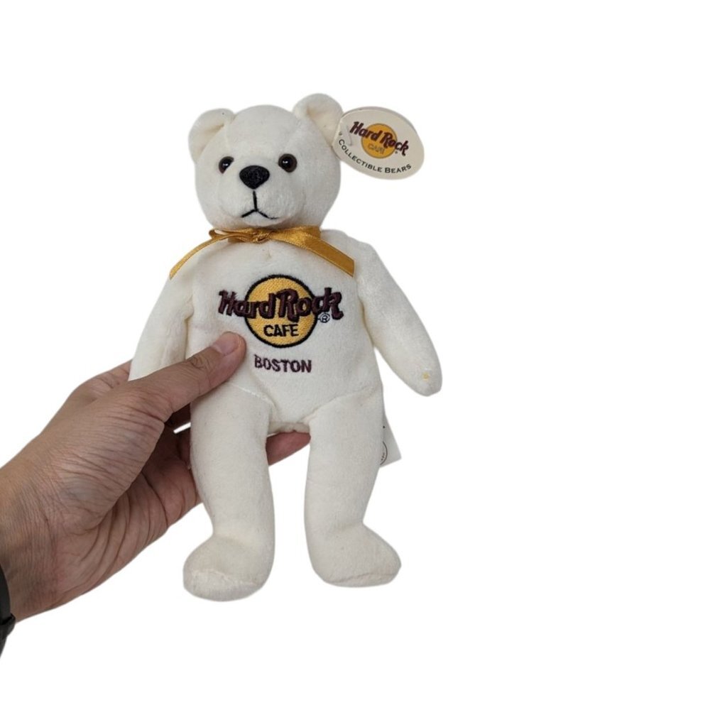 Hard Rock Cafe Boston Peter Beara White Teddy Bear Beanie Baby Plush Stuffed Toy